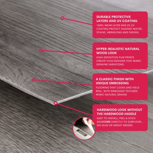 Image of Luxury Vinyl Flooring Tiles by Lucida USA | Peel and Stick Floor Tile for DIY Installation | 36 Wood-Look Planks | Kiln | BaseCore | 54 Sq. Feet