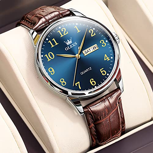Image of OLEVS Men Leather Watches Classic Quartz Large Dial Easy Read Waterproof