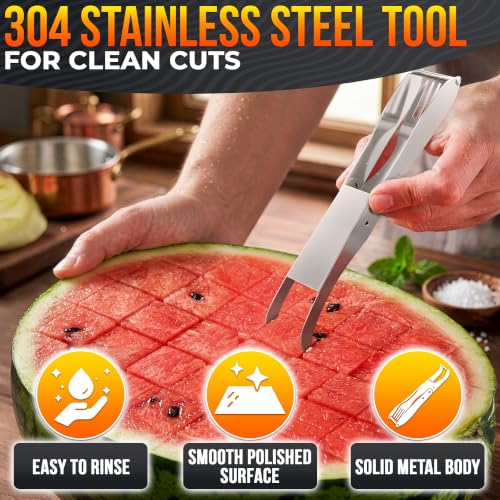 Image of 2-in-1 Watermelon Cutter Slicer Tool, Watermelon Fork, 304 Steel | Fruit Cutter Tool that Cube Mango, Cantaloupe & Dragon Fruit for Parties, Picnics & Summer Salads by Dual-Sided Blades