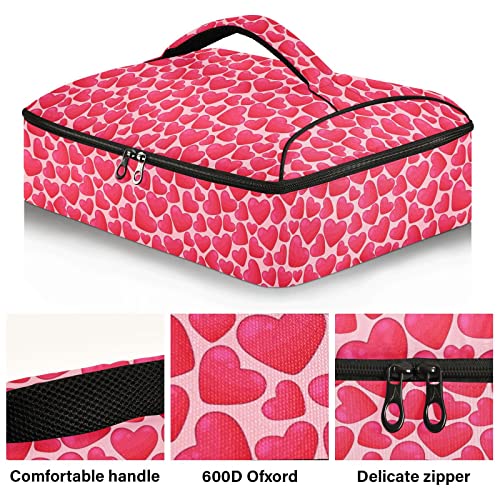 Alaza Insulated Casserole Carrier, Valentines Day Hearts On Pink Lunch Bag For Potluck Parties, Picnic And Cookouts #TOP1