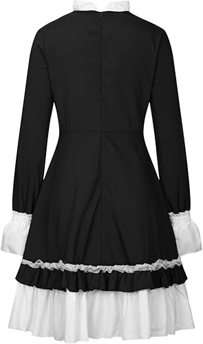 Miniatura 7 de Disfraces medievales de sirvienta para mujer, gótico, manga acampanada, con lazo, con volantes, dobladillo asimétrico, estilo steampunk, vestido