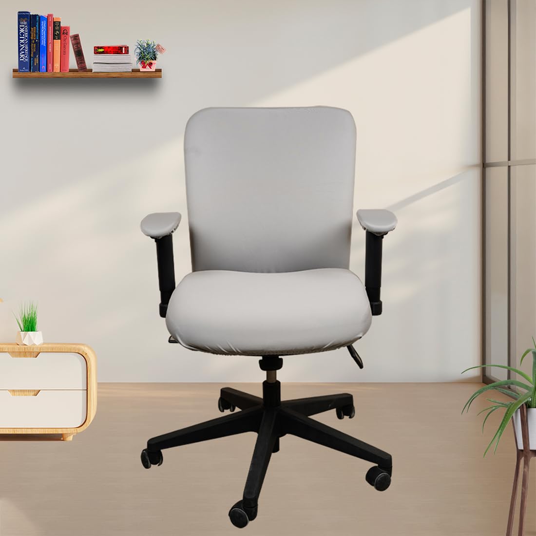 ELEGANTA Polyester Blend Lycra Solid Grey Office Chair Cover with Armrest Cover Stretchable Removable Washable Cover (Set of 6) (B0D3B42G4C) Amazon Price History, Amazon Price Tracker