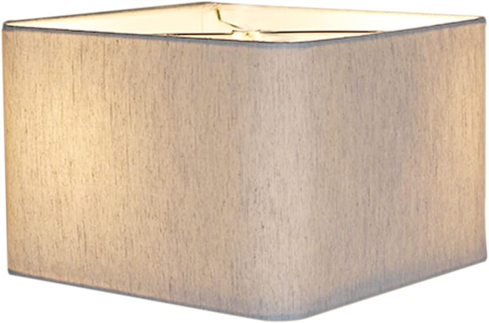 12"x12"x8" Heartland Rounded Corner Premiere Hardback Square Drum Lampshade, White Linen Fabric