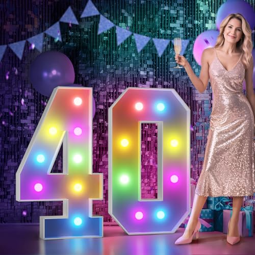 Image of Imprsv Colorful 3FT Marquee Numbers Light up Numbers 40 Birthday Decoration