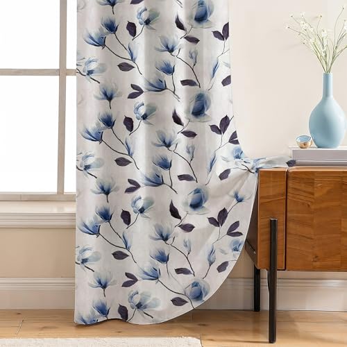 Image of LINENWALAS 100% Blackout Curtains for 6 Feet Window | Set of 2 | Aesthetic Tulip Prints| Thermal Insulated, Room Darkening Drapes with Grommet Hanging Style for Living Room & Bedroom (Blue Tulip)