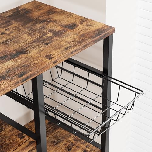 IRONCK Industrial Kitchen Baker’s Rack, Kitchen Island Utility Storage Shelf, Coffee Bar Microwave Stand with 6 Hooks, Metal Frame, Simple Assembly, Vintage Brown - Image 6