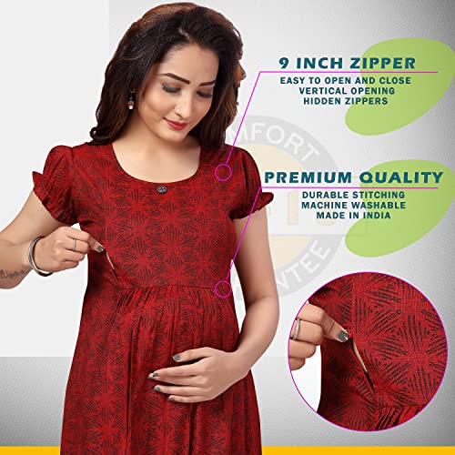 Image of CEE 18 Women's Maternity & Nursing Feeding Kurta | Side Feeding Zip | Soft Cotton Rayon | Pregnancy & Breastfeeding | S | Ruby Red