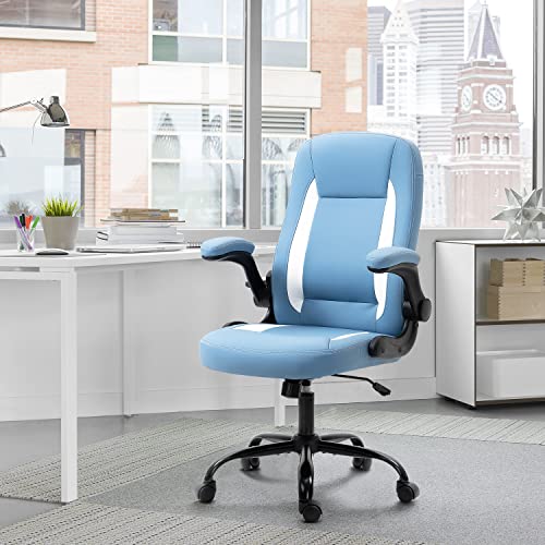 Seatzone Office Chair Ergonomic Desk Chair, Pu Leather High Back Executive Chair, Swivel Rocking Computer Chair With Flip-Up Padded Armrest And Adjustable Height,Blue #TOP5