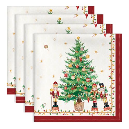 Arquiel serviettes de table Noël sapin, coton 100% 18 x 18 po (4)