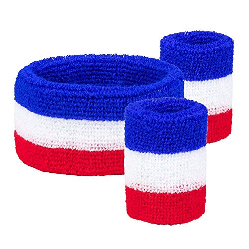 Boland 61980 Lot de 3 Bandeaux éponge France, 1 Bandeau, 2 Bracelets, Coupe du Monde, Coupe du Monde, EM, Public Viewing, Articles de Fan