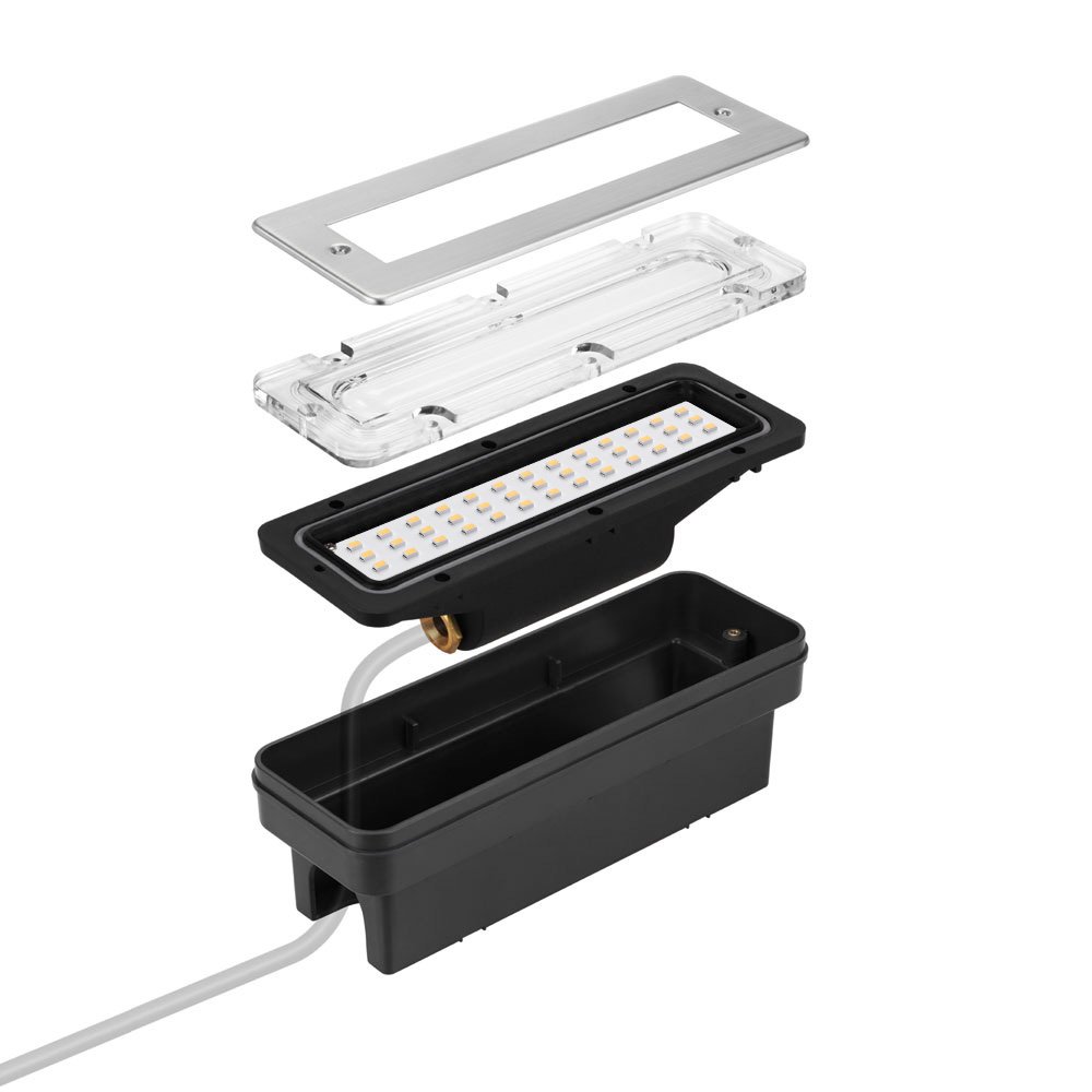 ledscom.de 5x LED Treppenlicht/Wandeinbauleuchte für innen und außen, eckig, edelstahl, 198 x 61mm, 2,2 W, 248lm, warmweiß