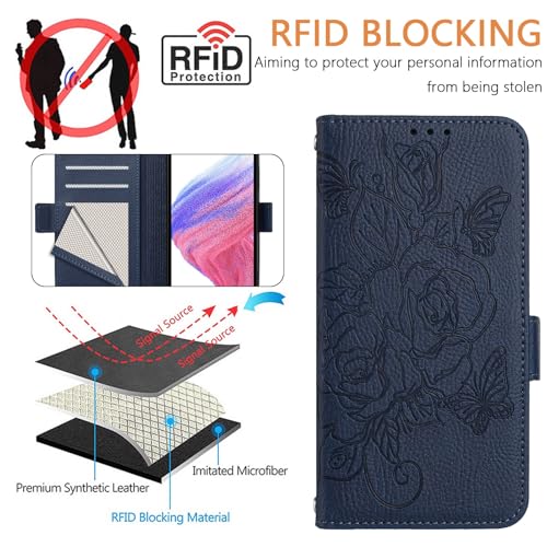 Étui Redmi A3 4G et POCO C61 Housse Portefeuille en Cuir PU Bleu avec Dragonne