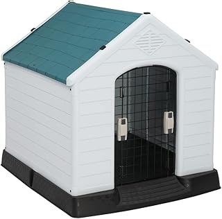 Bonnlo Plastic Dog House, Pet Dog Kennel Water Resistant for Small Medium Sized Dogs with Door, Indoor & Outdoor Use (28" H)