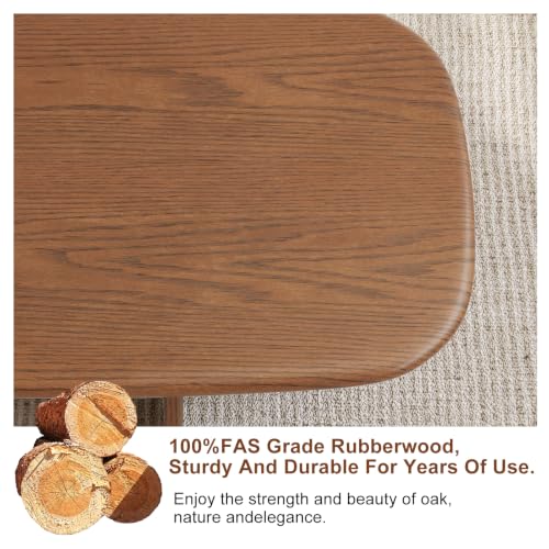 Image of Solid Wood Coffee Table, Mid-Century Modern Center Table for Living Room, FAS Grade Rubberwood with Unique U-Shaped Legs, Family-Friendly Rounded Corners,Deep Walnut, 47 inchs