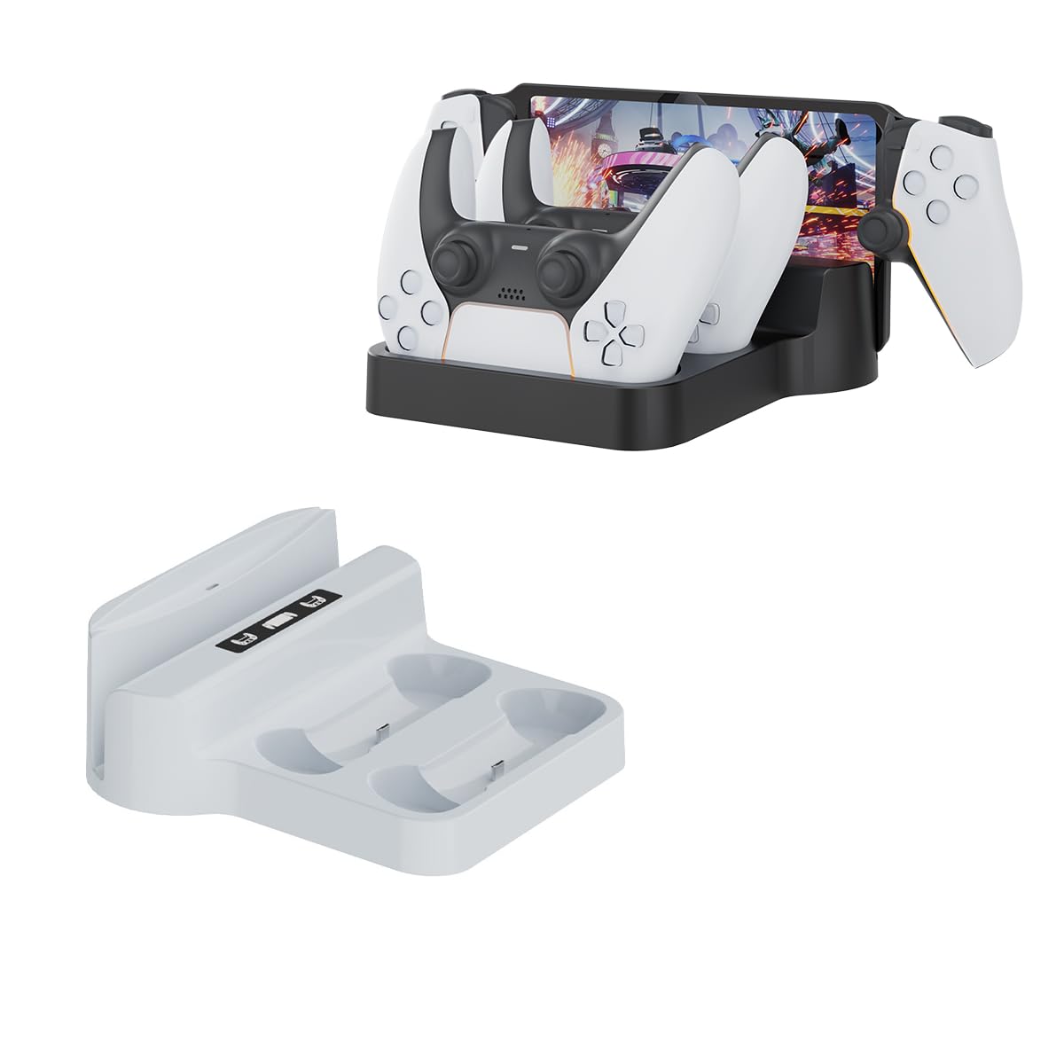 Charger Station for PS5, 2 in 1 Charging Dock for PlayStation PS5 Portal Controller & Remote Player Charging Stand with 2 Type C Plug and Cable, Portable Charging Dock Station (White)