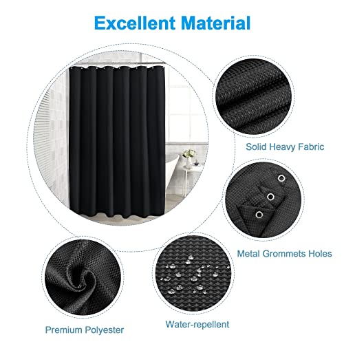 Image of AmazerBath Waffle Shower Curtain, Heavy Duty Fabric Shower Curtains with Waffle Weave Hotel Quality Bathroom Shower Curtains, 72 x 78 Inches (Black)