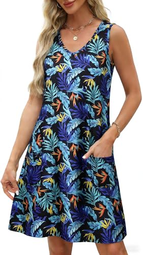 Image of elescat Womens Summer Dresses Casual V Neck Sleeveless Pockets Beach Loose Tank Sundress 2026