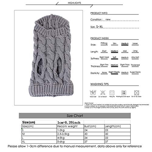 Petyoung Hundepullover Weste Warmer Mantel Haustier weiche Strickwolle Winter Pullover gestrickt Häkeln Mantel Kleidung für kleine mittlere Hunde (XL, Grau)