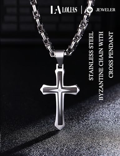 LOLIAS Black Gold 𝐂𝐫𝐨𝐬𝐬 𝐍𝐞𝐜𝐤𝐥𝐚𝐜𝐞 for Men Stainless Steel 𝐁𝐲𝐳𝐚𝐧𝐭𝐢𝐧𝐞 Chain With Cross Pendant Necklace 𝐌𝐞𝐧𝐬 𝐆𝐢𝐟𝐭 22-30Inch2