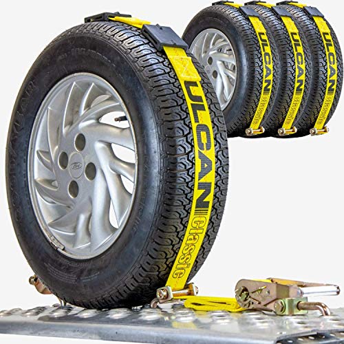 Best Cyber Deals 🔥 VULCAN Autohauler Car Tie Down - Rolling Idler Three Cleat - 120 Inch, 4 Pack - Classic Yellow - 3,300 Pound Safe Working Load