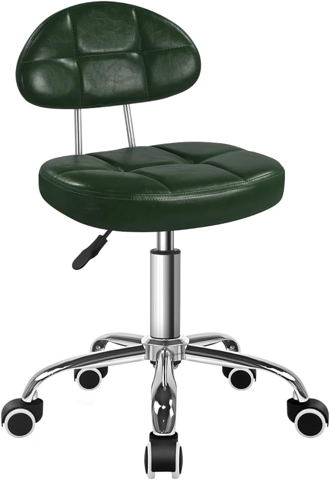 BFTOU Square Minimalist Swivel Stool with Wheel for Work SPA Shop Massage Height-Adjustable and Cost-Effective Rolling Stool Chair with Back (Green)