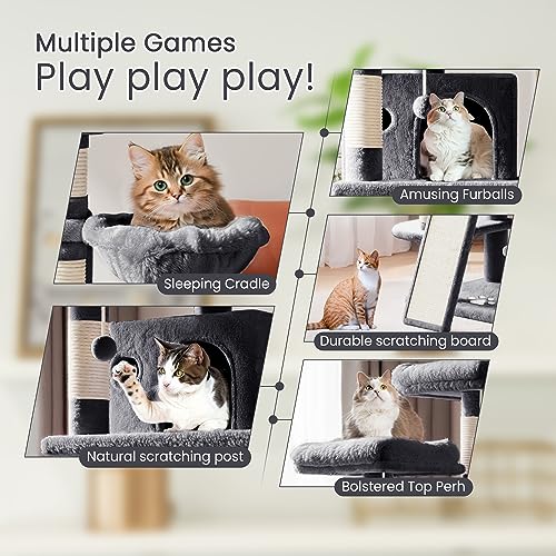 Image of SHA CERLIN 68 Inches Multi-Level Large Cat Tree for Large Kitties /Big Cat Tower with Condo /Cozy Plush Pussycat Perches /Sisal Scratching Posts and Hammocks /Activity Center /Dark Grey