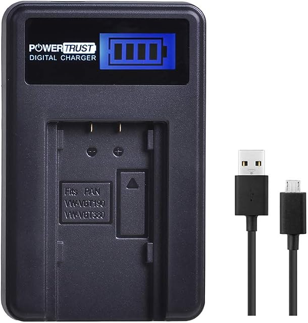 PowerTrust VW-VBT380 VBT380 Battery Charger for Panasonic VW-VBT190 VW VBT380 VBT190 VW-BC10E HC-V110 V160 V180 W570 W580 W850 WX979 WX970 WX990 WXF999 V210 V250 V520 V550 Camcorder Batteries
