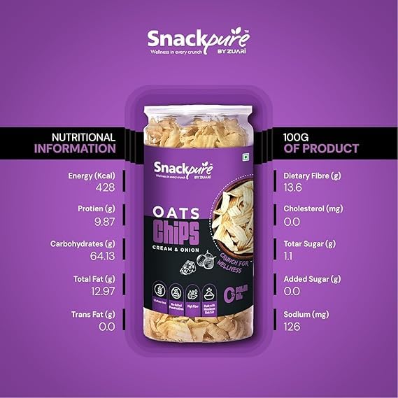 SNACKPURE Oats chips Cream & Onion | No Palm Oil | Gluten Free | Healthy Chips | No Preservatives | 140g - Image 7 thumbnail