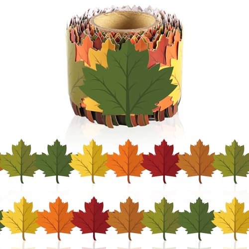 50Ft Fall Bulletin Board Border Roll, Fall Classroom Decor, Maple Leaf Bulletin Board Decor for Autumn Thanksgiving Back to School Classroom Office Chalkboard Door Wall Decorations