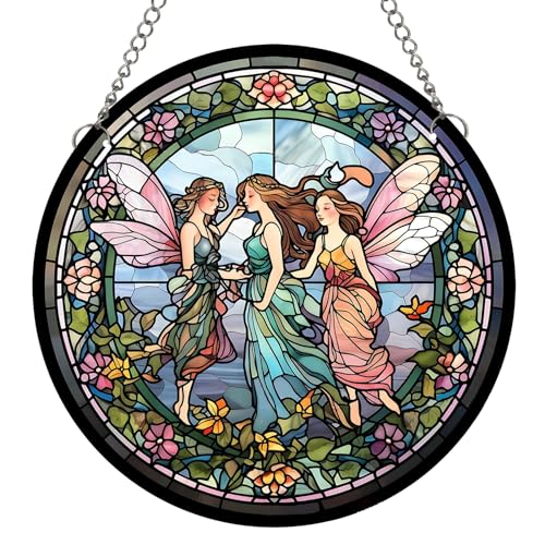 MATIHAY Flower Fairies Acrylic Window Hanging, Fairyland Wall Hanging Spring Summer Garden Decor Gift for Girls, Mom, Grandma (C, 8