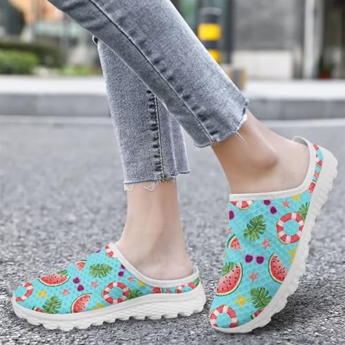 Women Half Slippers Breathable Lightweight Mesh Loafers Elastic Shock Absorption Flats Shoe Size 6-13.5 White Sole3