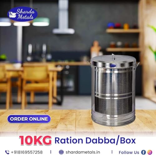 Image of Sharda Metals 12 Inches Large Heavy Stainless Steel Container 10kg Storage Dabba Drum | Kitchen Rice Flour Atta Big Containers Dabba | Kitchen Storage & Containers - Set of 2