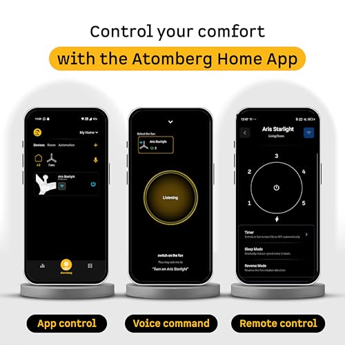 Image of atomberg Aris Starlight Smart 900mm BLDC Ceiling Fan with IoT & Remote | 5star | Best-in-class Air Delivery | Silent Operation | Award Winning Design | LED Underlight | 3 Year Warranty-Dark Teakwood