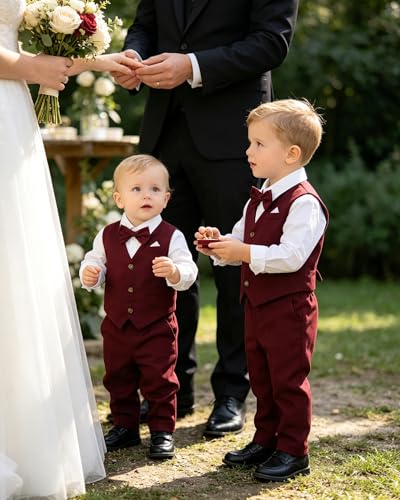Image of SANGTREE Boys Suit Cotton Linen Formal Set Baby Boy Dress Clothes Gentleman Wedding Ring Bearer Outfits, 3 Months - 9 Years