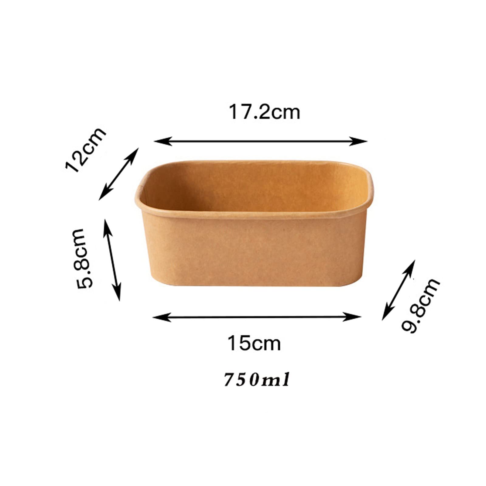 Recipientes rectangulares de papel kraft de 750 ml, reciclables, de cartón, para almacenamiento de alimentos, con tapas, aptos para llevar, preparación de comidas, aptos para congelador (250)