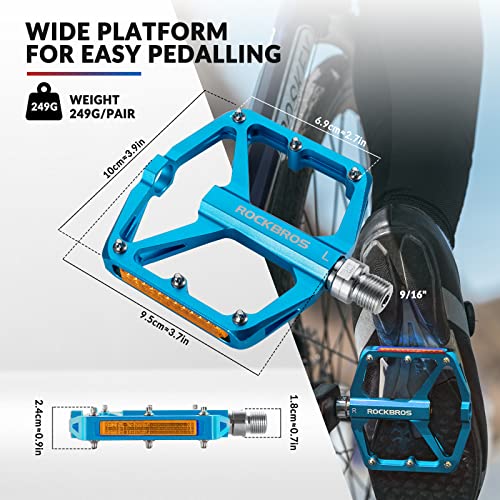 ROCKBROS Pedals Bicycle Pedals with Reflectors, Flat Bike Pedals Made of Aluminum Alloy, Anti-Slip - Image 3