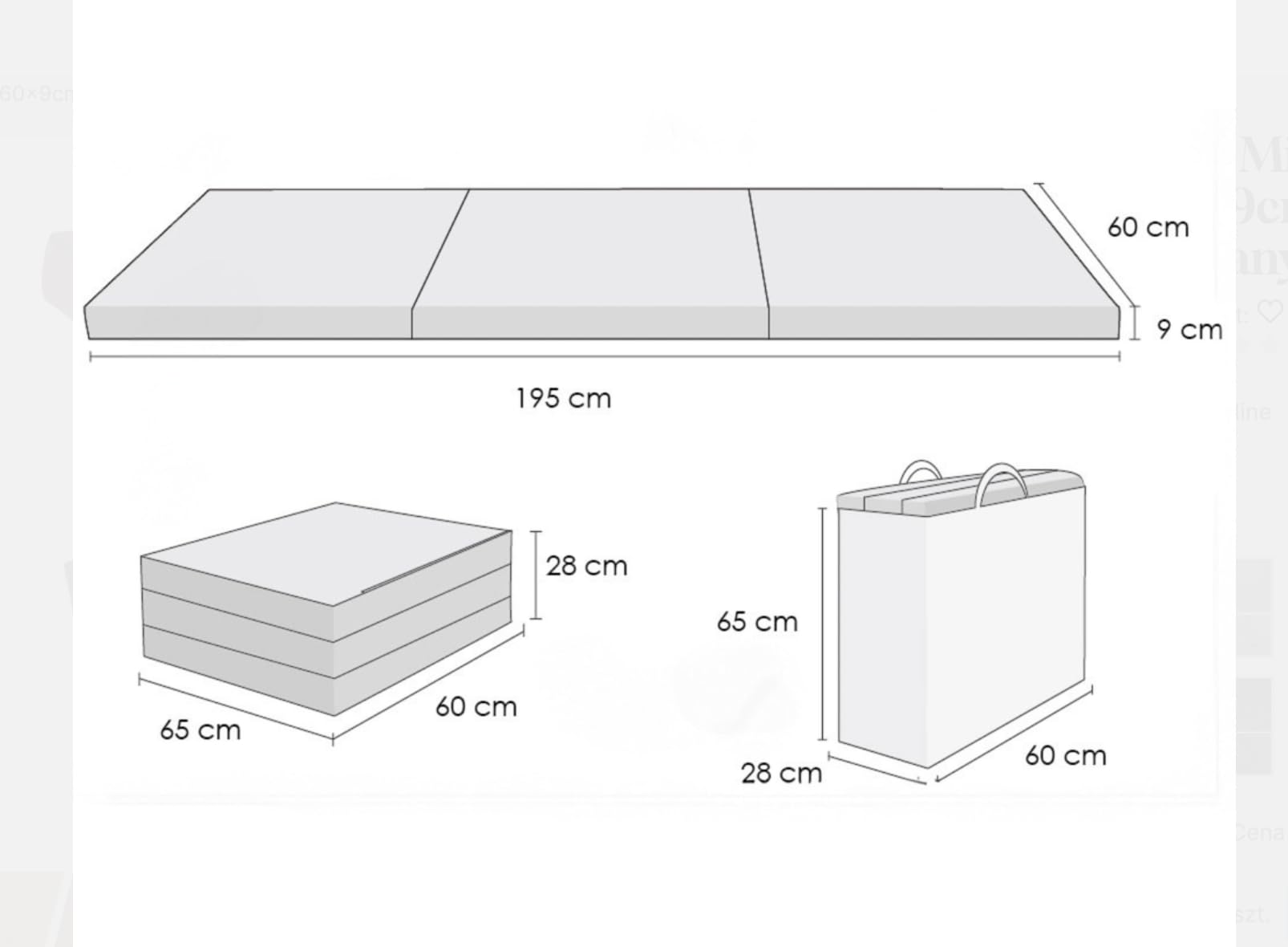 FORTISLINE Matelas Pliant 3 Parties 195 x 60 x 9 cm, Urbain Contemporain Berlin - Matelas d’appoint Pliable pour invité, Voyage et Camping, Housse Lavable