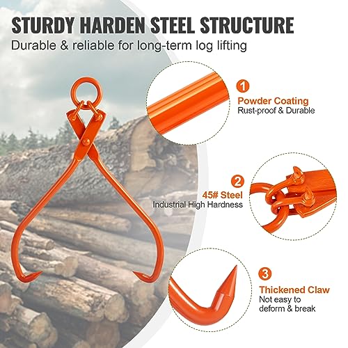 Image of VEVOR Log Skidding Tongs, 32 inch 2 Claw Log Lifting Tongs, Heavy Duty Steel Lumber Skidding Tongs, 1543 lbs /700 kg Loading Capacity, Log Lifting, Handling, Dragging & Carrying Tool
