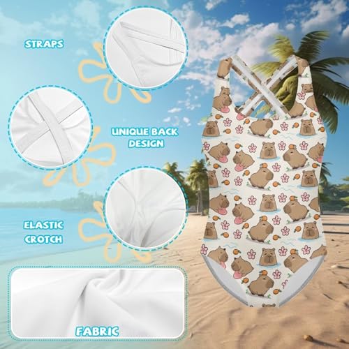 Image of One Piece Swimsuit for Girls Kids Quick Dry Bathing Suit with Crossback Strap Summer Beach Swimwear Size 5T-14