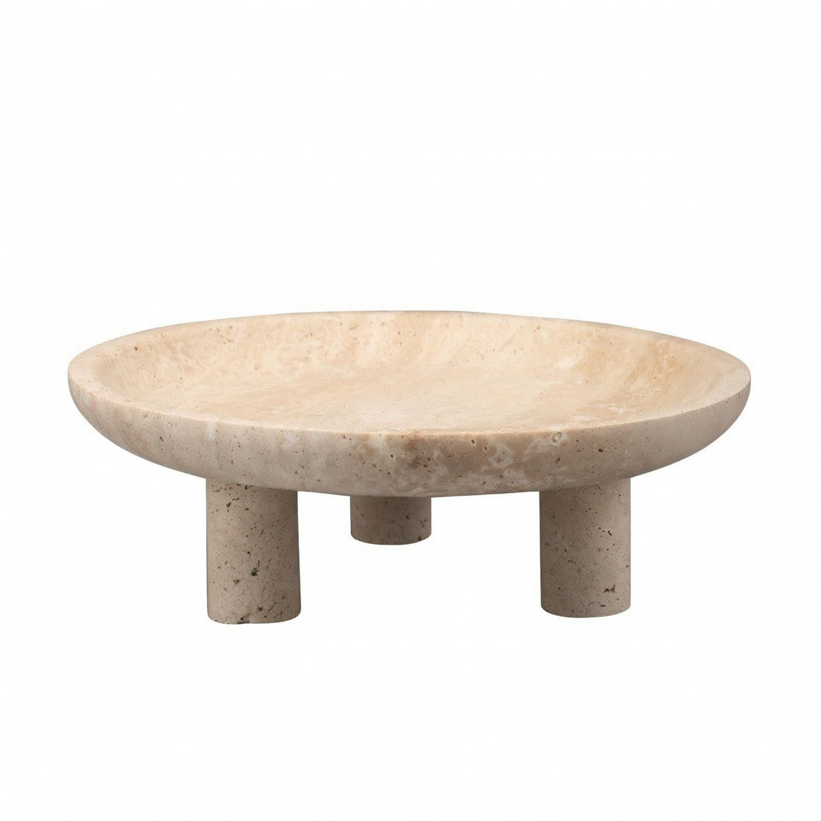 Fruttiera con Piedistallo | Accento Scultoreo per la Casa, Piatto Decorativo in Pietra Porosa, Vassoio in Pietra, Soggiorno, Sala da Pranzo, 26x26x9cm
