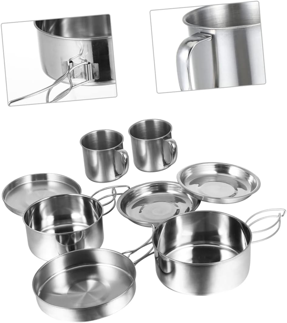 VICASKY Stainless Camping Cookware Kit 8 Piece Folding Set for Picnic