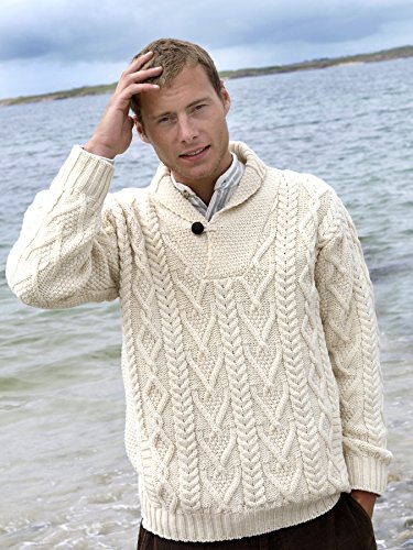 Aran Crafts Men's Irish Cable Knitted Shawl Collar Sweater (100% Merino Wool)2