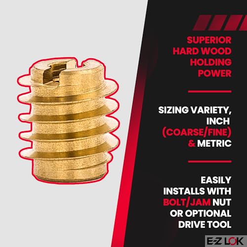 Image of E-Z LOK Knife Threaded Insert for Hard-Wood, Brass Thread Inserts 4-40 Internal Threads, 0.375 inch Length Pack of 25