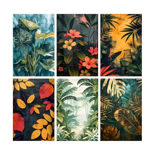 Image of SiddArtify Tropical Botanical Art Prints Set - Teal - Gold - Coral Leaves - Flowers - Sticker - 8x12 Inch - Pack of 6 Wall Room Decoration art Poster Prints