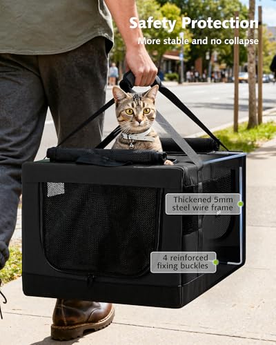Image of Pecute Cat Carrier, Soft Double Pet Crate for 2 Cats Travel, Dark Gray