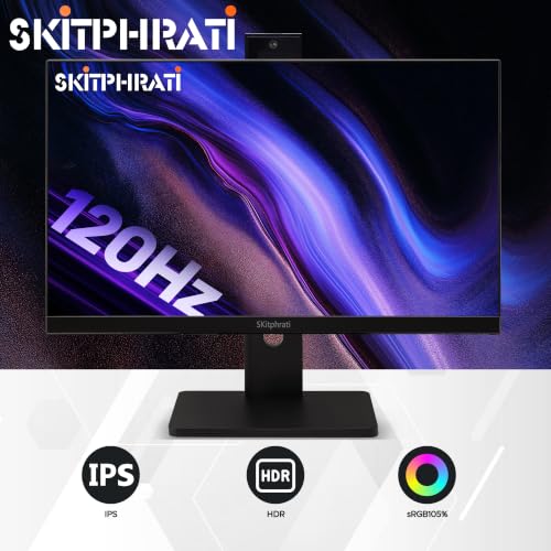 Image of SKitphrati 23.8 inch 1080P IPS 120Hz Monitor for Business & Gaming - Built-in Adjustable 3MP Webcam, Mic Array, Dual Speakers, Frameless, Eye Care, HDMI /DP /VGA /USB