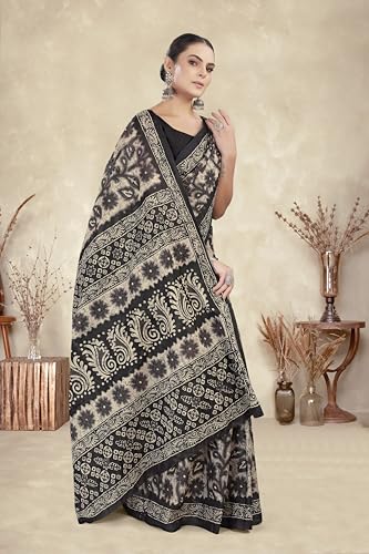 Image of TAMAIRA FASHION Mulmul Pure Cotton Saree For Woman Floral Batik Printed |Office Wear Daily Wear Sarees For Women Without Blouse Piece (Available in 16 Colours)