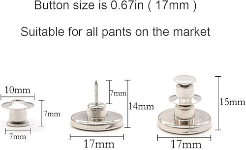 Miniatura 4 de Alfileres de botón para jeans, sin coser y sin herramientas, botones instantáneos para pantalones, 4 juegos de botones de repuesto, instalación