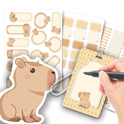 Etiqueta Escolar Menina com TAG + Caneta (Capivara, Etiquetas + 1 TAG de Mochila)