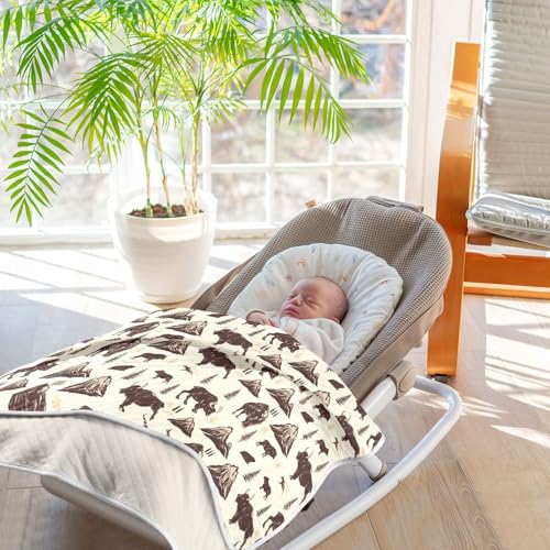 Image of Baby Swaddle Blanket for Boys Girls Soft Warm Stroller Throw Blanket for Newborn Infant Toddler 30X40in National Park Deer Bear Moose
